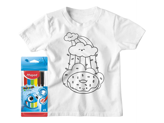 Детска тениска за оцветяване Поничка с комплект текстилни маркери – Petriya’s Wonders