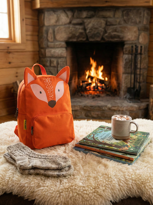 Детска раница Лисица Wonder Fox оранжева пред камина