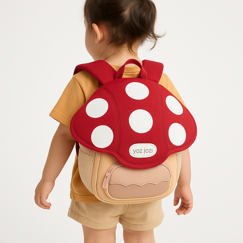 Детска раница Гъбка Червена с 3D дизайн и бродирано име – Petriya’s Wonders