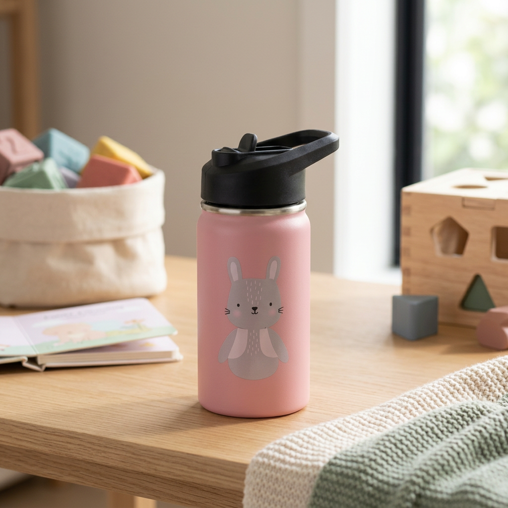 Розов детски термос Wonder Bunny с капачка със сламка